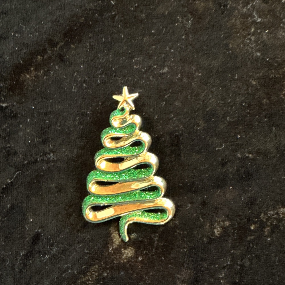 Gold and Green Christmas Tree Brooch